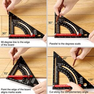 Gohelper Carpenter Square Woodworking Tools Rafter Square 7 inch framing Woodworking Square Tool Carpenter Layout Aluminium Adjustable Combination Square Set Metal Carpentry Triangle Ruler