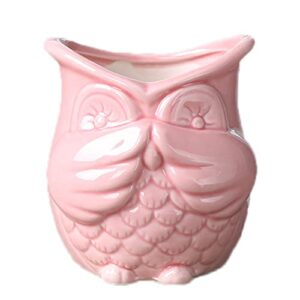 yongyan owl flower pot statue decoration ceramics garden planters containers pot bookshelf office desktop decor (pink)