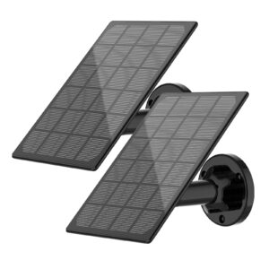 solar panels for dc 5v outdoor rechargeable battery camera, solar panel for security camera, solar usb charger with micro usb & usb-c port, 9.8ft cable, adjustable wall mount, ip65 waterproof, 2 pack
