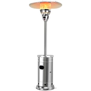 tangkula 48,000 btu outdoor patio heater with wheels, stainless steel propane heater with tip-over & flameout protection, propane gas heater with drink shelf table for commercial & residential
