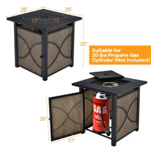 Giantex 25-Inch Propane Fire Pit Table, 40000 BTU Square Gas Firepit Table with Lid, Fire Glass and Adjustable Flame, CSA Approved, 2-in-1 Outdoor Fire Table for Patio and Garden