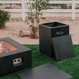 Kante 23.6" H Square Charcoal Eco-Friendly Concrete/Metal Outdoor Patio Backyard UV and Weather Resistant Modern Propane Tank Cover Storage Box for Gas Fire Pit, Hideaway Side Table,RMFP-T01-60121