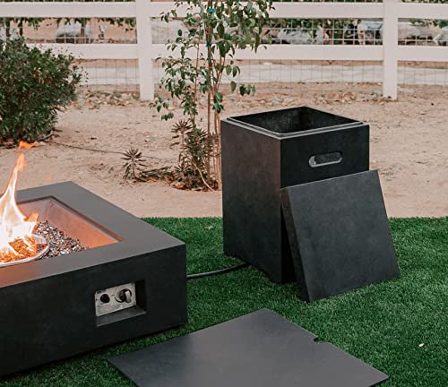 Kante 23.6" H Square Charcoal Eco-Friendly Concrete/Metal Outdoor Patio Backyard UV and Weather Resistant Modern Propane Tank Cover Storage Box for Gas Fire Pit, Hideaway Side Table,RMFP-T01-60121