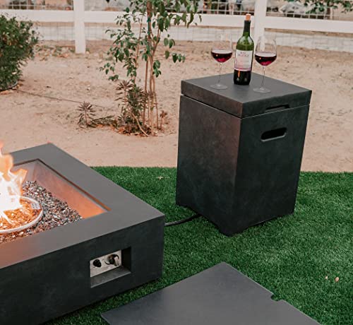 Kante 23.6" H Square Charcoal Eco-Friendly Concrete/Metal Outdoor Patio Backyard UV and Weather Resistant Modern Propane Tank Cover Storage Box for Gas Fire Pit, Hideaway Side Table,RMFP-T01-60121