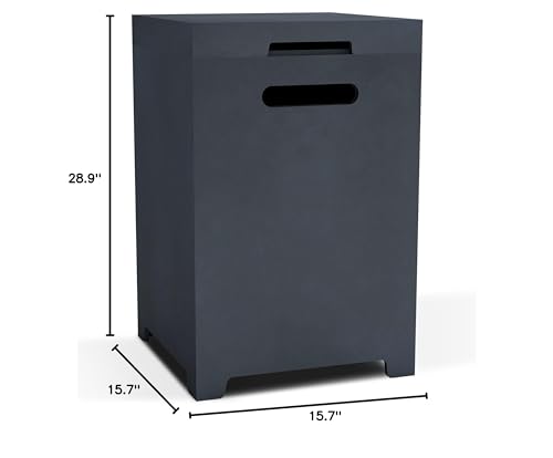 Kante 23.6" H Square Charcoal Eco-Friendly Concrete/Metal Outdoor Patio Backyard UV and Weather Resistant Modern Propane Tank Cover Storage Box for Gas Fire Pit, Hideaway Side Table,RMFP-T01-60121