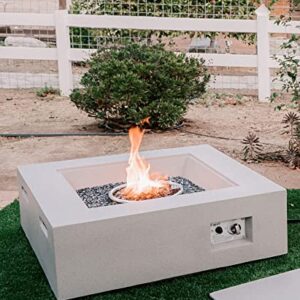 Kante 34.8" W Square Concrete/Metal Outdoor Propane Gas Smokeless Patio Heater, Fire Pit Table 50,000 BTU & Weather Resistant Cover, Light Gray