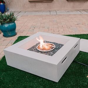 Kante 34.8" W Square Concrete/Metal Outdoor Propane Gas Smokeless Patio Heater, Fire Pit Table 50,000 BTU & Weather Resistant Cover, Light Gray