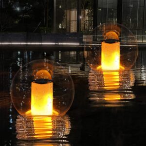 floating pool lights, solar flame lights flickering ip68 waterproof ball night lights, outdoor lantern landscape decoration lamp for pool, pond, event, party, garden(2pcs)