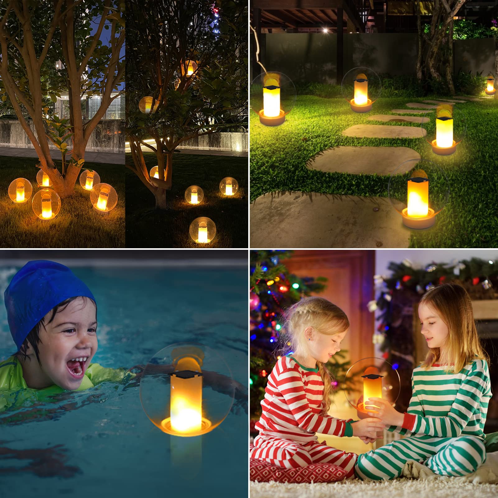 Floating Pool Lights, Solar Flame Lights Flickering IP68 Waterproof Ball Night Lights, Outdoor Lantern Landscape Decoration Lamp for Pool, Pond, Event, Party, Garden(2pcs)