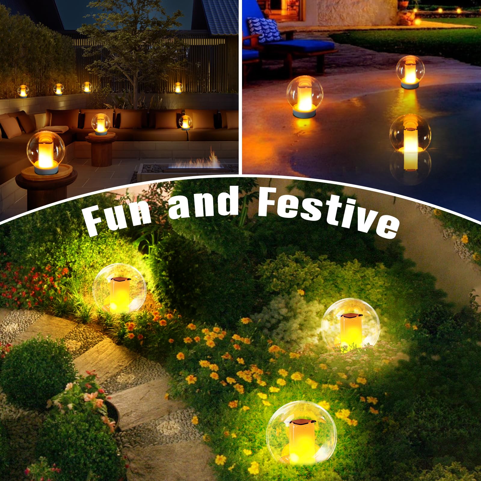 Floating Pool Lights, Solar Flame Lights Flickering IP68 Waterproof Ball Night Lights, Outdoor Lantern Landscape Decoration Lamp for Pool, Pond, Event, Party, Garden(2pcs)