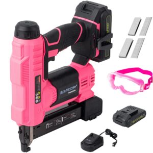 bhtop 20v cordless brad nailer＆stapler, 18 gauge 2 in 1 stapler kit, heavy finish nail gun with 2.0a rechargeable battery, charger, 2500 brad nails and 500 staples in pink