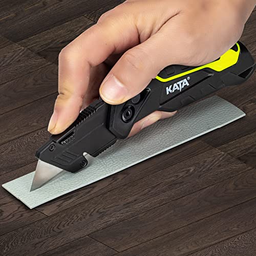 KATA 2-PACK Folding Utility Knife, Heavy Duty Box Cutter for Cartons, Cardboard and Boxes, Extra 10 Blades Included, Blade Storage Design, Quick Change Blades