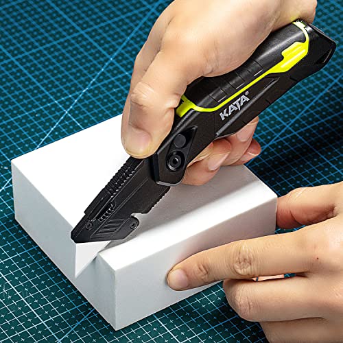 KATA 2-PACK Folding Utility Knife, Heavy Duty Box Cutter for Cartons, Cardboard and Boxes, Extra 10 Blades Included, Blade Storage Design, Quick Change Blades