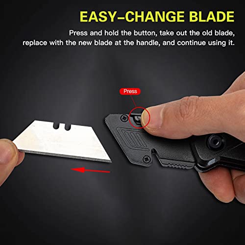 KATA 2-PACK Folding Utility Knife, Heavy Duty Box Cutter for Cartons, Cardboard and Boxes, Extra 10 Blades Included, Blade Storage Design, Quick Change Blades