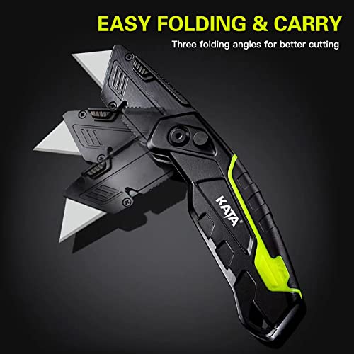 KATA 2-PACK Folding Utility Knife, Heavy Duty Box Cutter for Cartons, Cardboard and Boxes, Extra 10 Blades Included, Blade Storage Design, Quick Change Blades