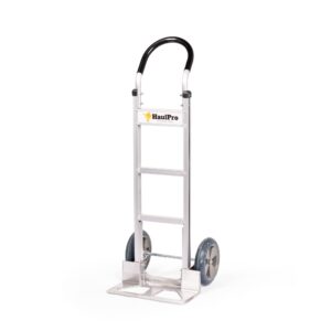 haulpro heavy duty hand truck with horizontal loop handle - aluminum dolly cart for moving - 500 pound capacity - 10" rubber wheels - 50.25" h x 17.5" w with 17.75" x 9" die cast nose plate