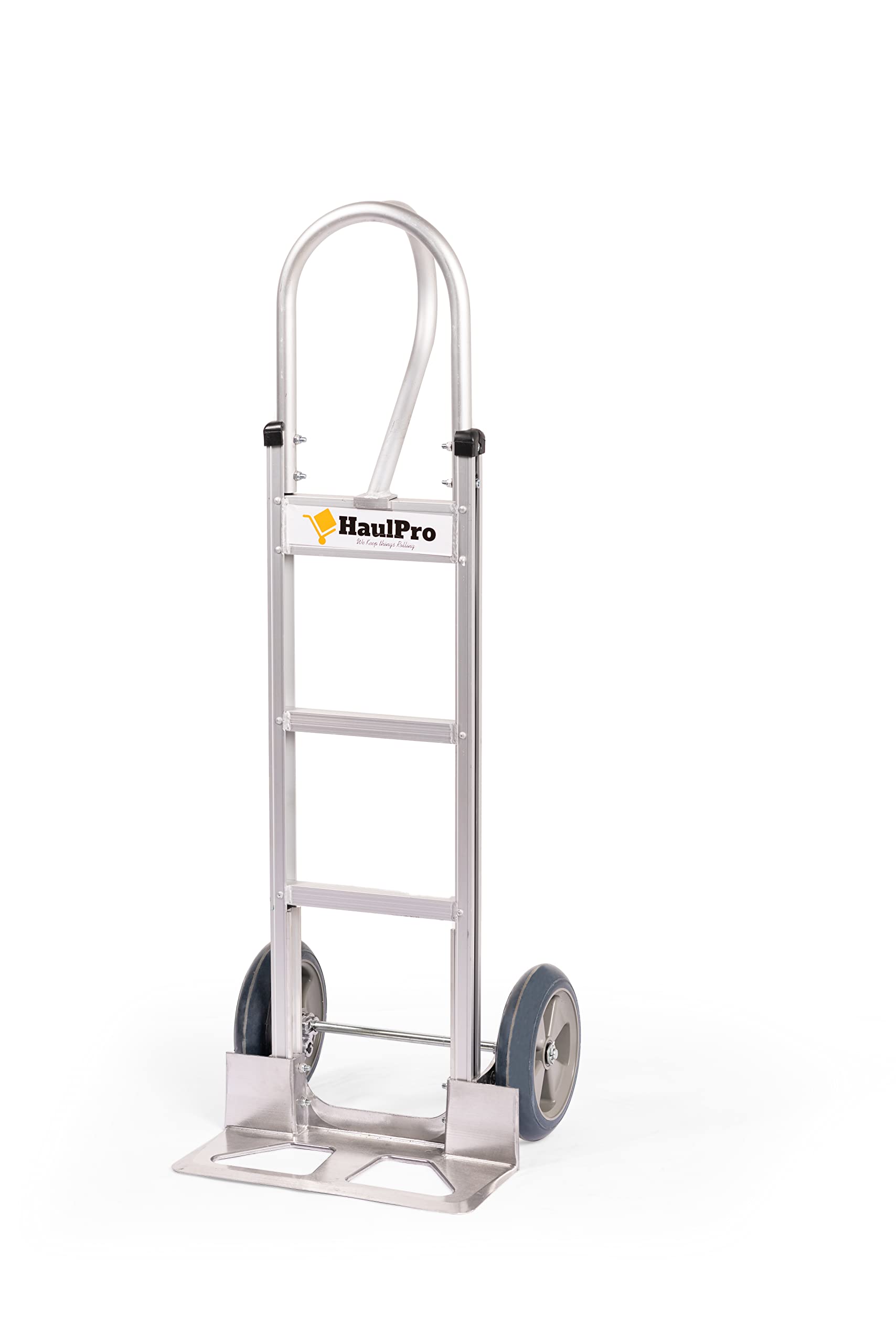 HaulPro Heavy Duty Hand Truck with Vertical Loop Handle - Aluminum Dolly Cart for Moving - 500 Pound Capacity - 10" Rubber Wheels - 52.25" H x 17.5" W with 17.75" x 9.5" Diecast Nose Plate