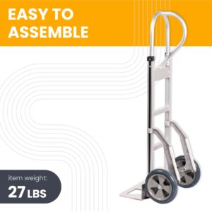 HaulPro Heavy Duty Hand Truck with Vertical Loop Handle - Aluminum Dolly Cart for Moving - 500 Pound Capacity - 10" Rubber Wheels - 52.25" H x 17.5" W with 17.75" x 9.5" Diecast Nose Plate