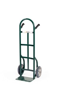 haulpro heavy duty hand truck with double-grip handle - steel dolly cart for moving - 800 pound capacity - 10" - rubber wheels - 50" h x 18.5" w with 14" x 9.5" nose plate - green