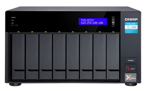 QNAP TVS-872X-i5-8G-US Desktop 8-bay NAS/iSCSI IP-SAN, Intel® Core™ i5 6-Core Processor, 8GB DDR4 RAM, 10GbE*1 (BASE-T), 1GbE*2