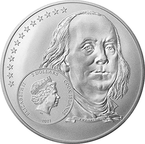 2021 DE An American Life PowerCoin Writer Benjamin Franklin Graded Ms70 1/2 Oz Silver Coin 2$ Cook Islands 2021 Proof