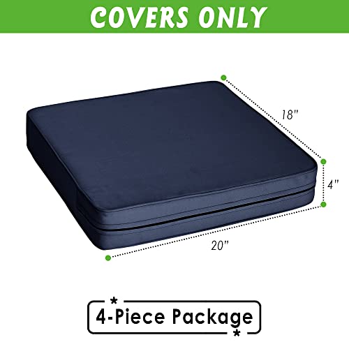 RYB HOME Outdoor Patio Cushion Covers 24"x24", Fade Resistant Fabric Sun-Proof & Waterproof Durable Slipcover for Outdoor Couch Chair Sofa Bench, Navy Blue, 4 Pieces, Covers Only