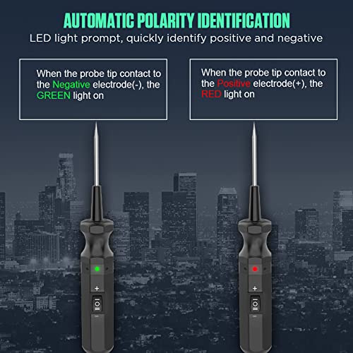 Power Circuit Probe Tester Polarity Identify Electrical Tester 6V-24V DC Short&Open Circuit Tester Automotive with 13FT Long Test Lead,LED Test Light,Buzzer,High-sensitive Test Pen,Overload Protection