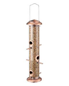 iborn metal bird feeders brushed copper wild bird feeder for outdoors hanging all metal brushed copper finishing 14 inch 6 port(seed is not included)