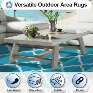 OutdoorLines Outdoor Plastic Area Rugs for Patio 4x6 ft - Reversible Outside Carpet, Stain & UV Resistant RV Mats, Straw Rug for Camping, Deck Garden, Porch and Balcony, Moroccan Teal & Light Grey