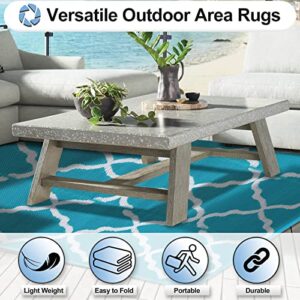 OutdoorLines Outdoor Plastic Area Rugs for Patio 5x8 ft - Reversible Outside Carpet, Stain & UV Resistant RV Mats, Straw Rug for Camping, Deck Garden, Porch and Balcony, Moroccan Teal & Light Grey