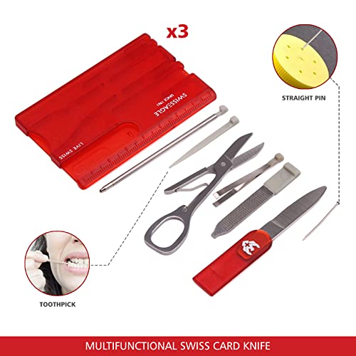 Swiss Eagle Survival Card Knife 10-in-1 Lite Pocket Tool Kit, 3-pack