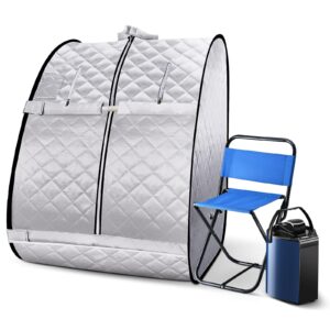 portable steam sauna, foldable lightweight steam saunas for home spa, 3l & 800w steam generator with protection, bag & chair included, steam sauna with remote control for recovery wellness relaxation