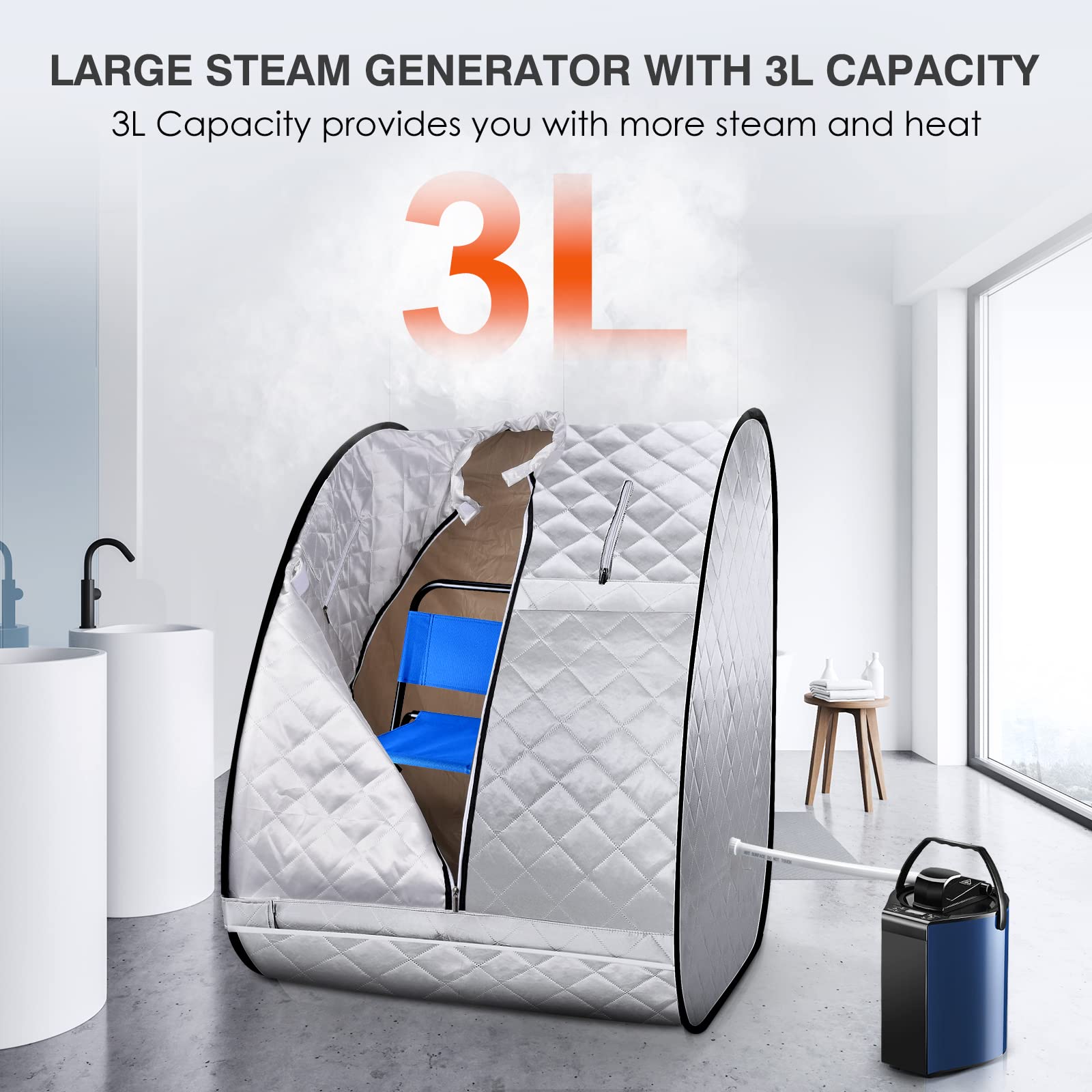 Portable Steam Sauna, Foldable Lightweight Steam Saunas for Home Spa, 3L & 800W Steam Generator with Protection, Bag & Chair Included, Steam Sauna with Remote Control for Recovery Wellness Relaxation