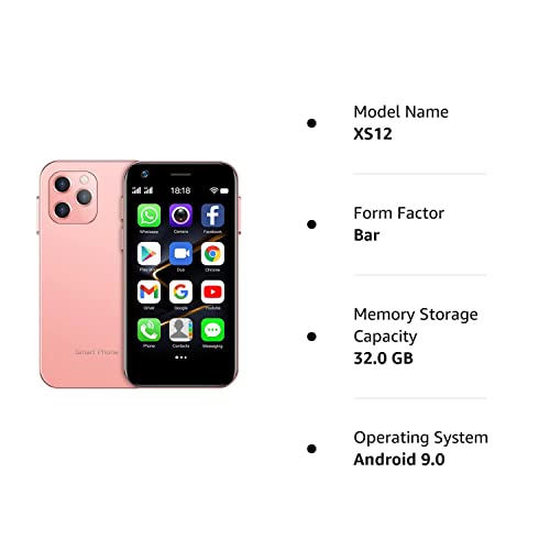 Soyes XS12Pro Mini 4G Smartphone 3.0 Inch Dual Sim Ultra Thin Unlocked Card Mobile Phone WiFi Bluetooth Hotspot Student Pocket Cellphone (Pink 32GB)
