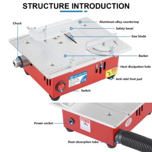 MXBAOHENG Mini Table Saw Small Precision Hobby Table Saw, 1/2" Adjustable Cut Depth, w/Chuck, Sanding Disc, 96W Adjustable Speed Power Supply, for PCB/Wood/Plastic Cutting