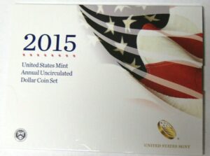 2015 w us mint 6-coin annual uncirculated dollar coin set with satin dollars and burnished silver eagle $1 brilliant uncirculated (bu)