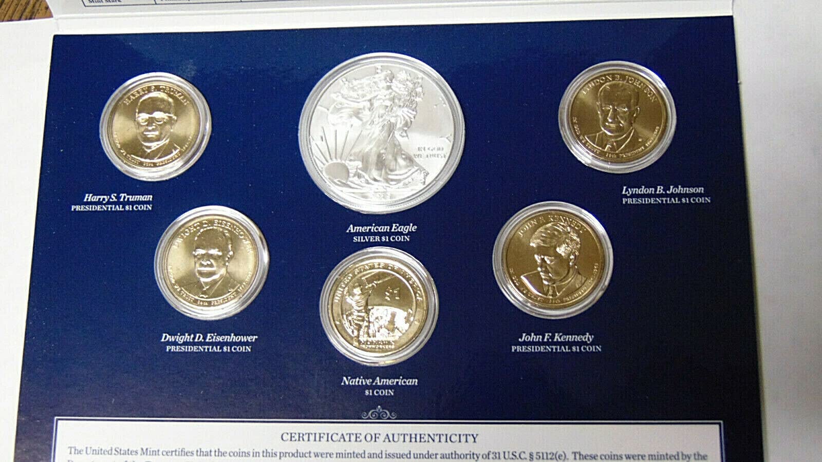 2015 W US Mint 6-Coin Annual Uncirculated Dollar Coin Set with Satin Dollars and Burnished Silver Eagle $1 Brilliant Uncirculated (BU)