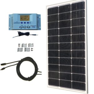 WindyNation 100 Watt Monocrystalline Solar Panel Off-Grid Kit with P30L LCD PWM Charge Controller + Solar Cable + Mounting Brackets for RV, Boat, Off-Grid