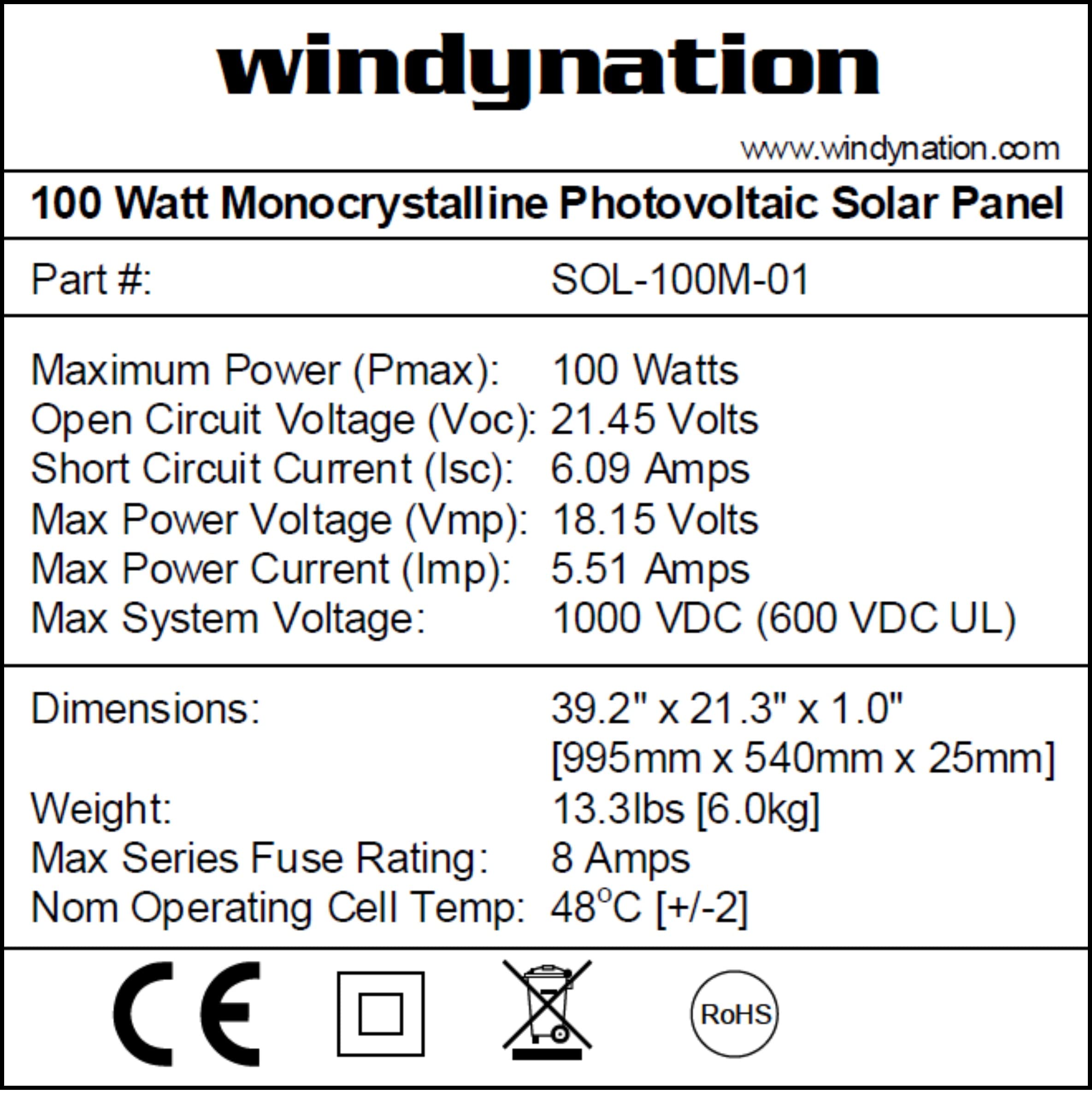 WindyNation 100 Watt Monocrystalline Solar Panel Off-Grid Kit with P30L LCD PWM Charge Controller + Solar Cable + Mounting Brackets for RV, Boat, Off-Grid