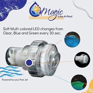 Magic Lite-A- Pool | New and Improved | Jet with LED Lights Provide Mood Pool Lighting w/o Batteries | Powered by Pool Jets | No Tools Req’d Simply Screw in & Replace Your Standard 1.5” Jet Return