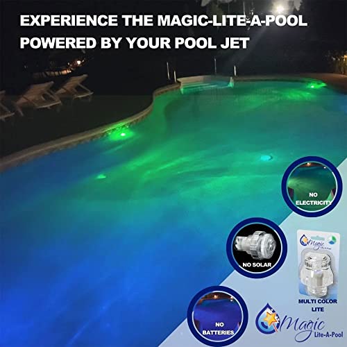 Magic Lite-A- Pool | New and Improved | Jet with LED Lights Provide Mood Pool Lighting w/o Batteries | Powered by Pool Jets | No Tools Req’d Simply Screw in & Replace Your Standard 1.5” Jet Return