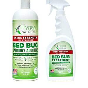 Hygea Natural Extra Strength Bed Bug, Lice and Mite Spray Treatment kit - Natural Non Toxic, Safe & Odorless. Includes: 24 Oz bed bug spray and 32 Oz bed bug laundry additive