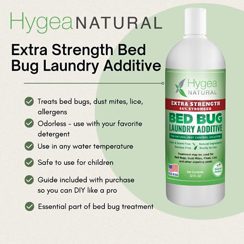 Hygea Natural Extra Strength Bed Bug, Lice and Mite Spray Treatment kit - Natural Non Toxic, Safe & Odorless. Includes: 24 Oz bed bug spray and 32 Oz bed bug laundry additive