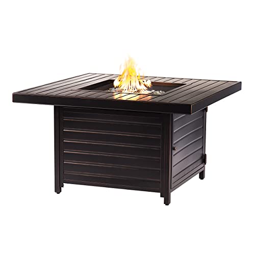 Square 42 in. x 42 in. Aluminum Propane Fire Pit Table with Glass Beads, Two Covers, Lid, 57,000 BTUs in Copper Finish