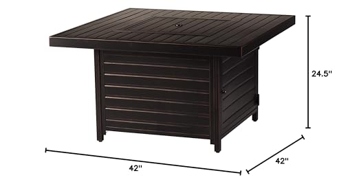 Square 42 in. x 42 in. Aluminum Propane Fire Pit Table with Glass Beads, Two Covers, Lid, 57,000 BTUs in Copper Finish