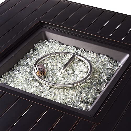 Square 42 in. x 42 in. Aluminum Propane Fire Pit Table with Glass Beads, Two Covers, Lid, 57,000 BTUs in Copper Finish