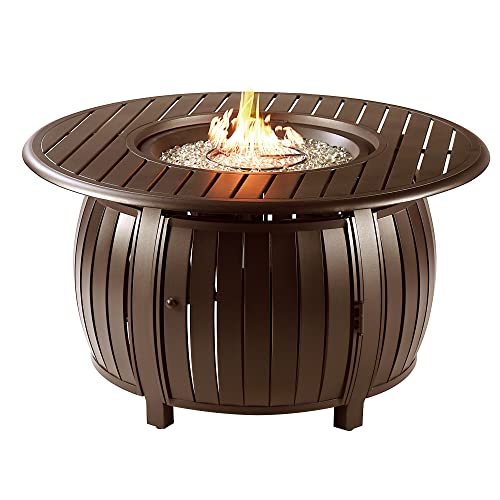 Round 44 in. x 44 in. Aluminum Propane Fire Pit Table with Glass Beads, Two Covers, Lid, 57,000 BTUs in Brown Finish