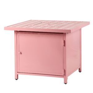 Square 32 in. x 32 in. Aluminum Propane Fire Pit Table with Glass Beads, Two Covers, Lid, 37,000 BTUs in Pink Finish