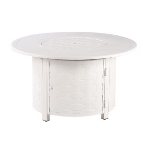 Round 44 in. x 44 in. Aluminum Propane Fire Pit Table with Glass Beads, Two Covers, Lid, 57,000 BTUs in White Finish