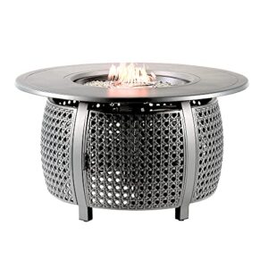 round 44 in. x 44 in. aluminum propane fire pit table with glass beads, two covers, lid, 57,000 btus in grey finish